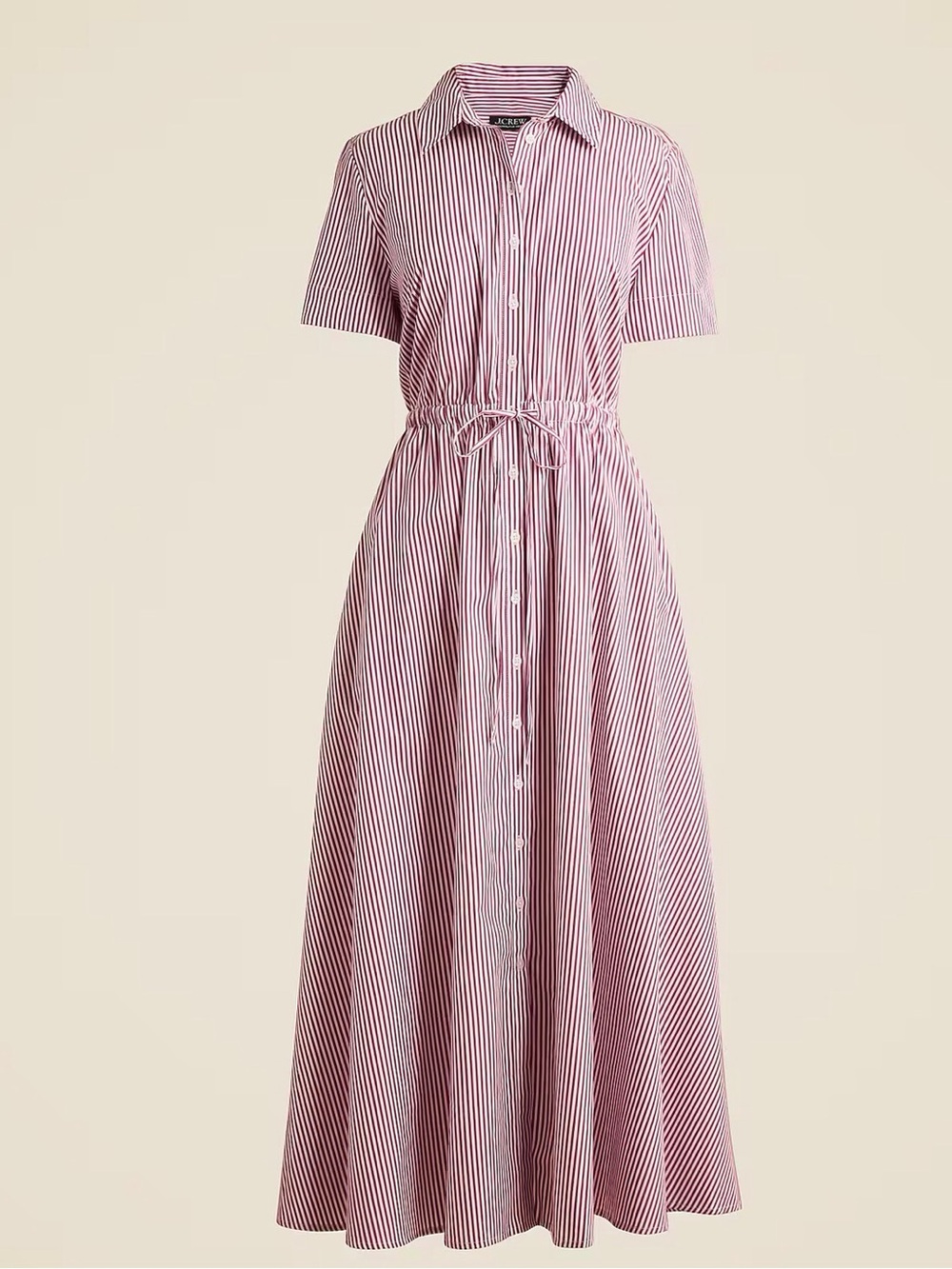 Cerise shirt-dress in striped cotton poplin